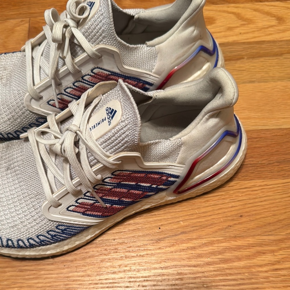 Adidas White and Blue Athletic Running Shoes with Cushioned Midsole